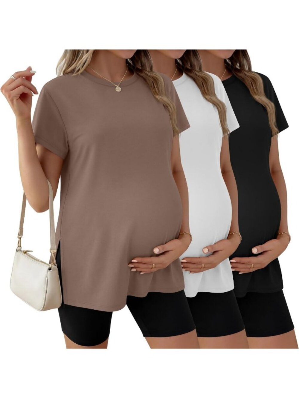 3 Pack Women's Maternity T-Shirts - Soft Cotton, Comfortable Fit, Stylish Design